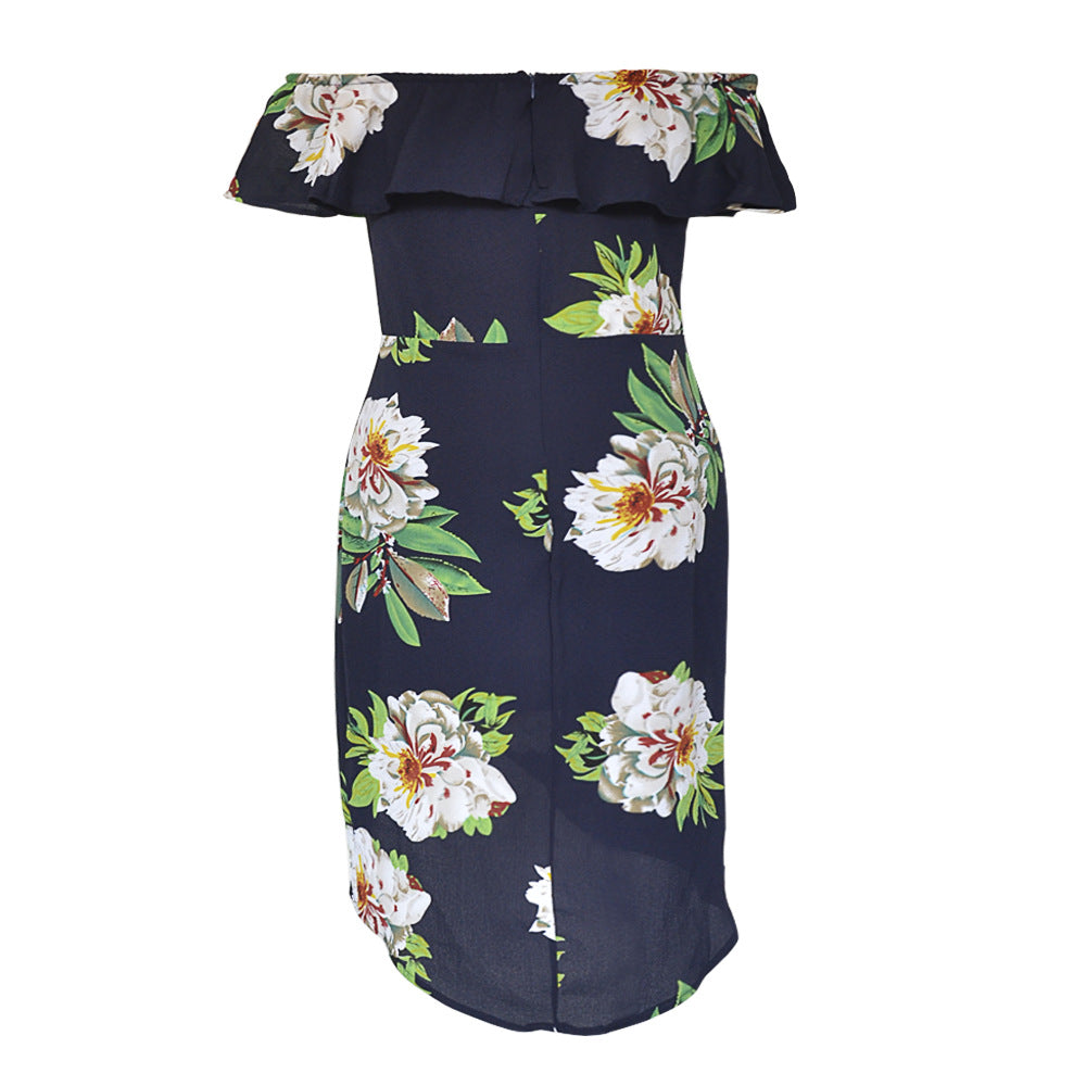 Off-Shoulder Ruffled Floral Chiffon Dress