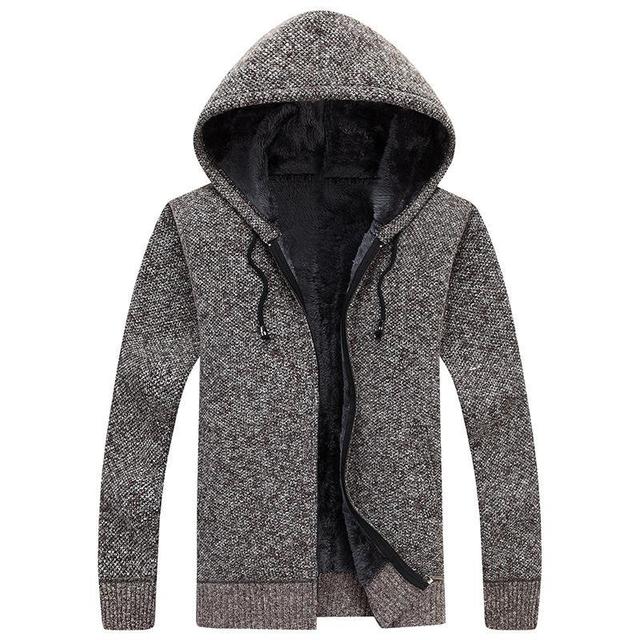 Men's Casual Hooded Cardigan - Warm Velvet Sweater