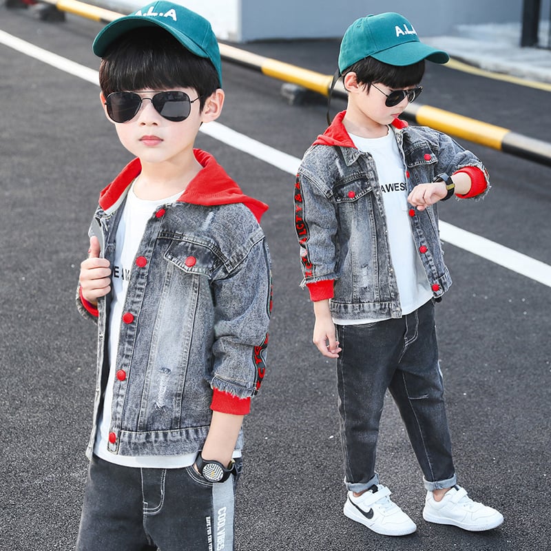 Boy's Denim Jacket with Hoodie for Spring and Autumn