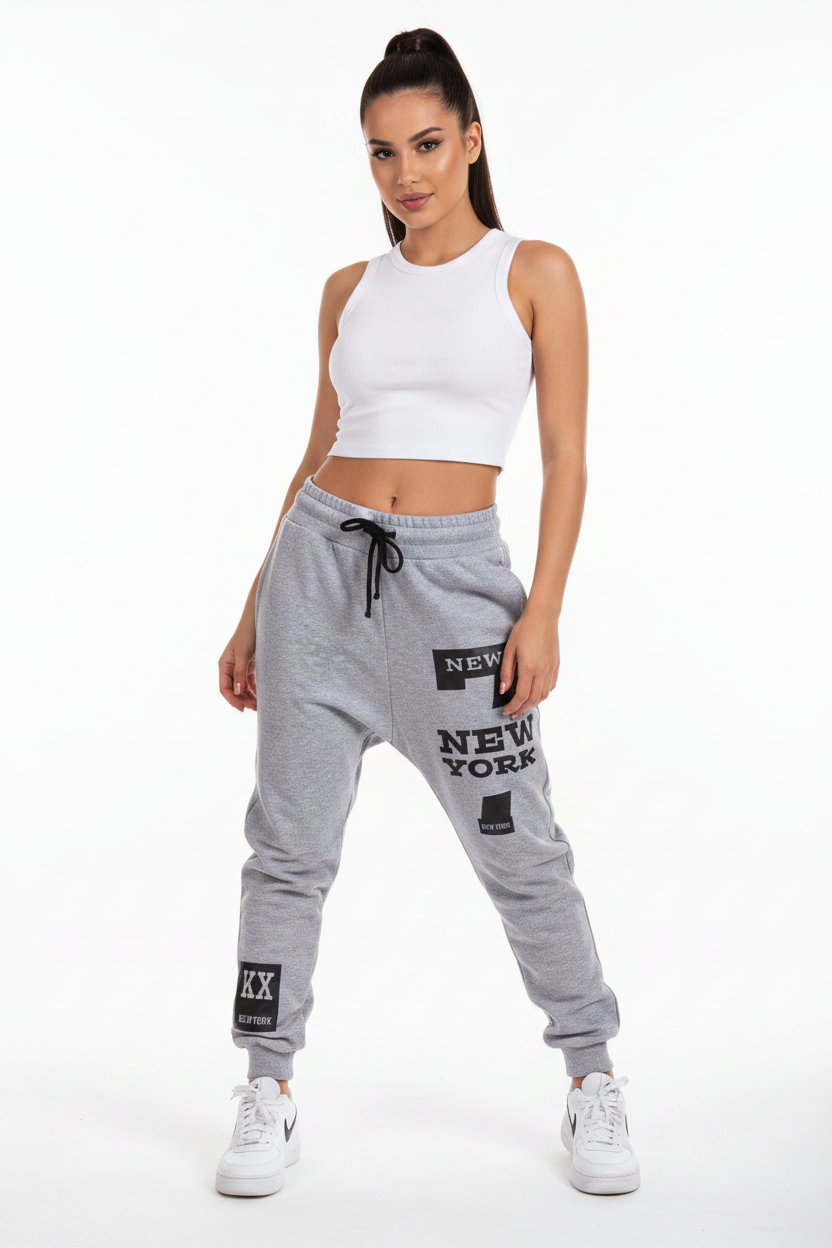 Women's Fashionable Athletic Pants with New York Letter Print